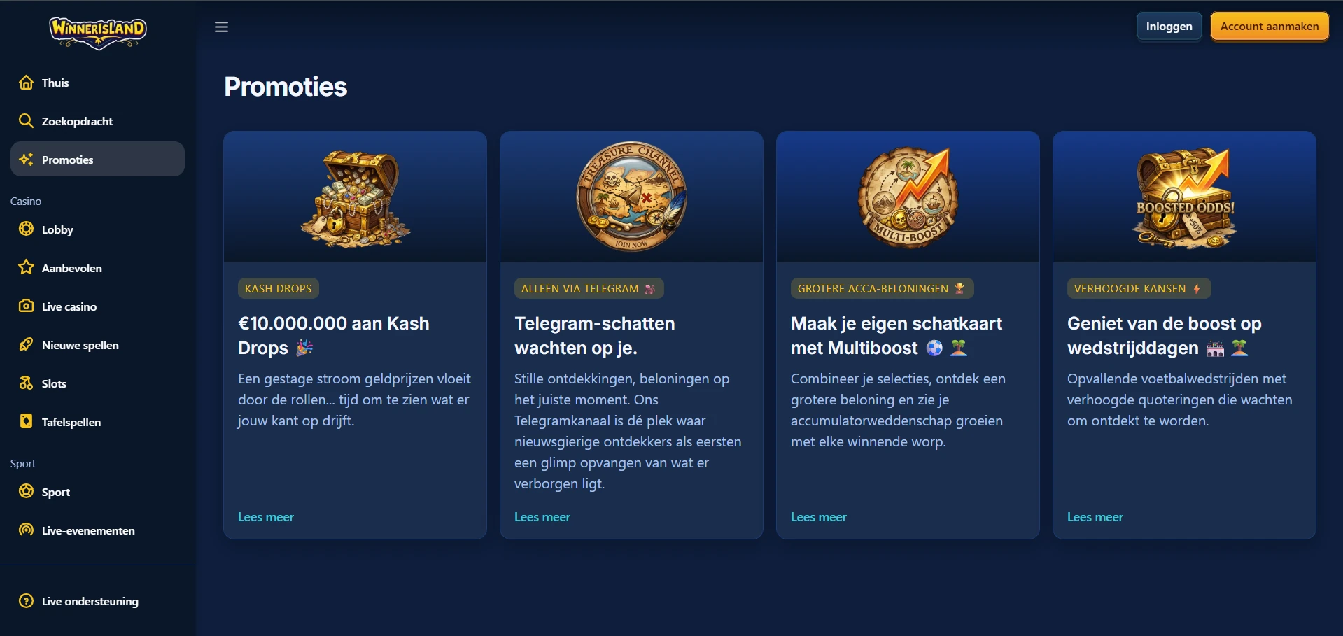 Aanbiedingenpagina van Winner Island Casino in een mobiele browser